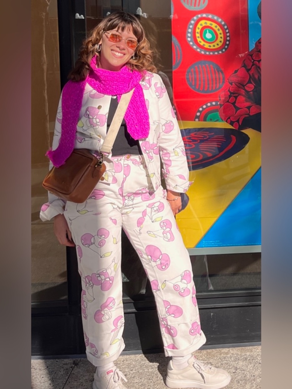 Matching white canvas designer suit with cherry design